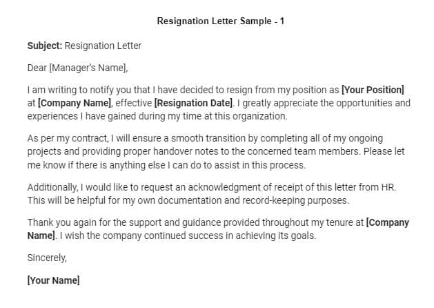 Resignation Letter Sample