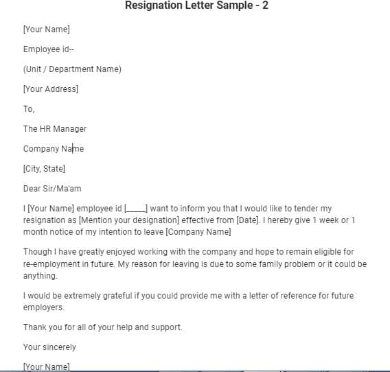 Resignation Letter Sample